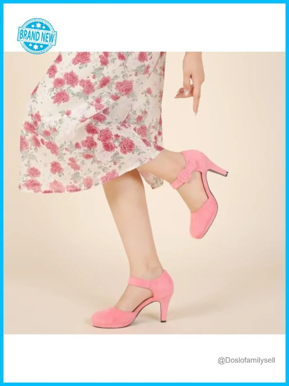 Mary Jane Heels Platform Pumps Closed Toe Suede Ankle Strap Dress Shoes